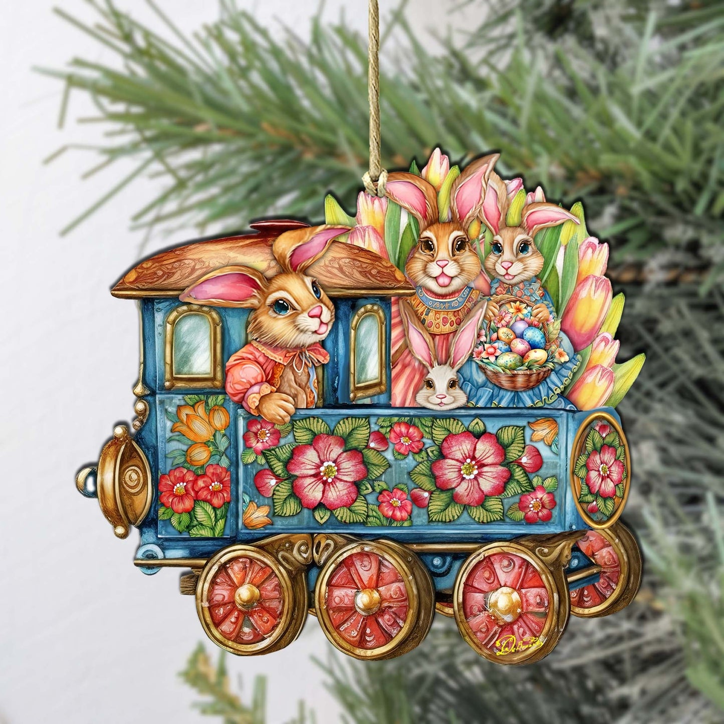 Easter Bunny Train Wooden Ornaments by G. DeBrekht Easter Spring Decor - 8652781-2