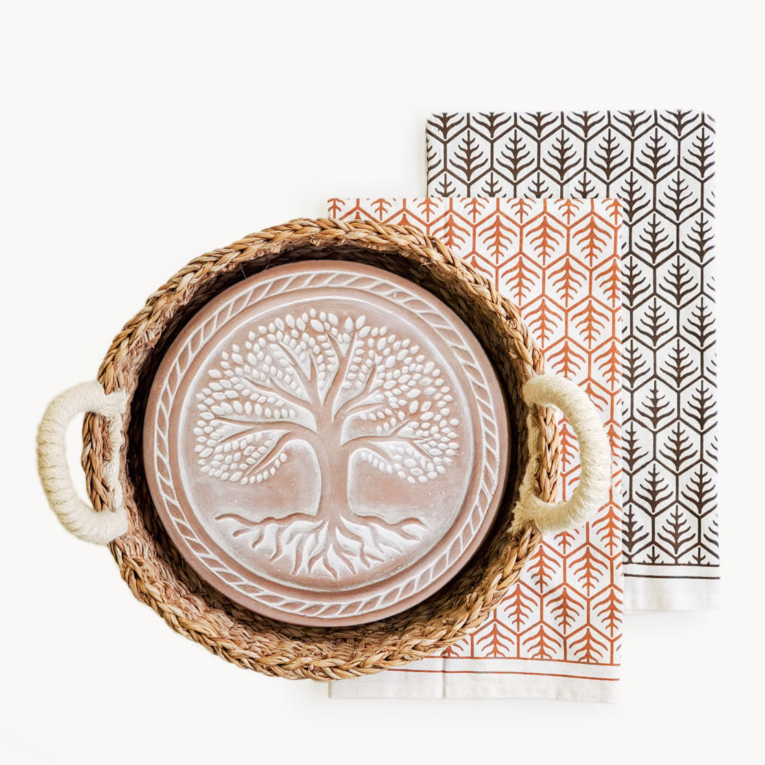 Bread Warmer & Basket Gift Set with Tea Towel - Tree of Life Round-0