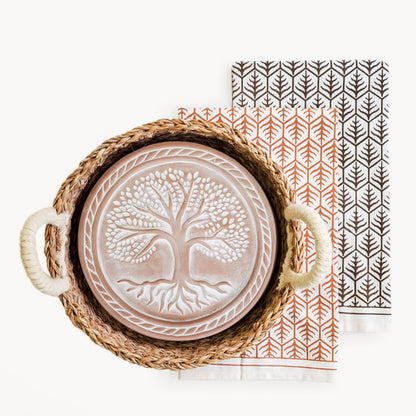 Bread Warmer & Basket Gift Set with Tea Towel - Tree of Life Round-0