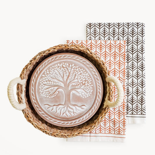 Bread Warmer & Basket Gift Set with Tea Towel - Tree of Life Round-0
