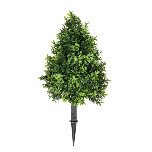 14-Inch Faux Boxwood Topiary Shrub with Ground Spike – UV-Resistant Artificial Boxwood Hedge-0