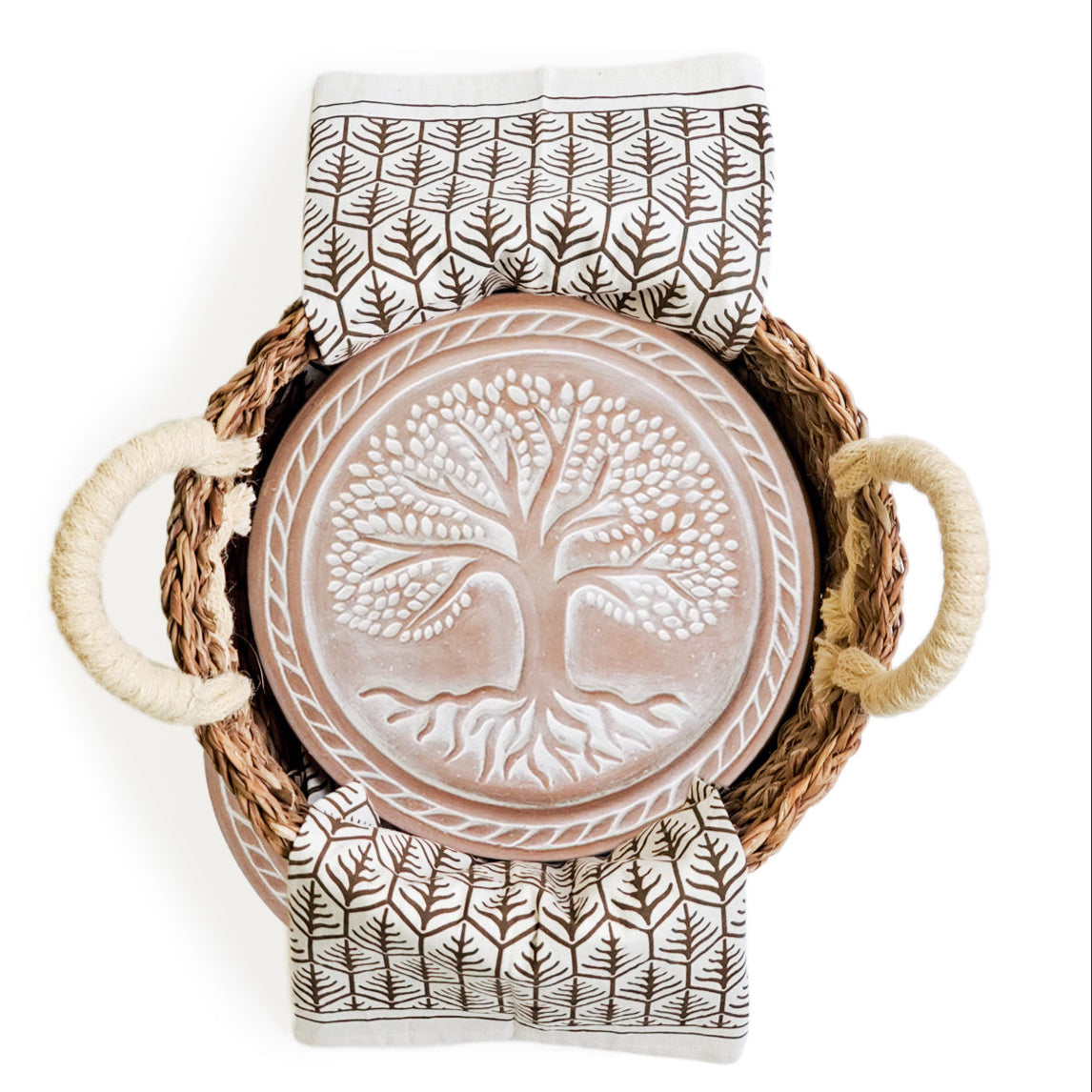 Bread Warmer & Basket Gift Set with Tea Towel - Tree of Life Round-3