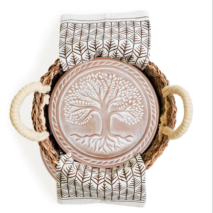 Bread Warmer & Basket Gift Set with Tea Towel - Tree of Life Round-3