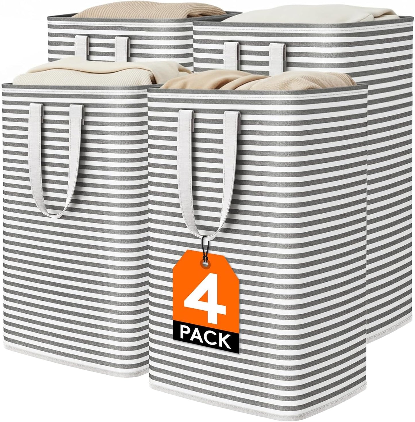 1 Pack Laundry Basket 80L Each, Collapsible Clothes Hamper with Reinforced Handles, Freestanding Waterproof Design for Bedroom and Laundry Room, Grey 80L Total