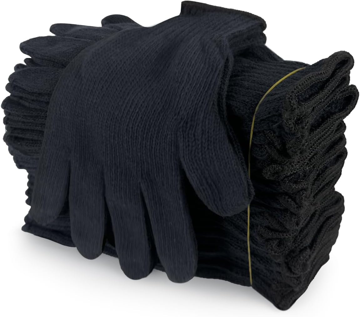 Cotton Polyester String Knit Shell Safety Protection Work Gloves for Painter Mechanic Industrial Warehouse Gardening Construction Men & Women 12 Pairs, with One Side Dots, L Size