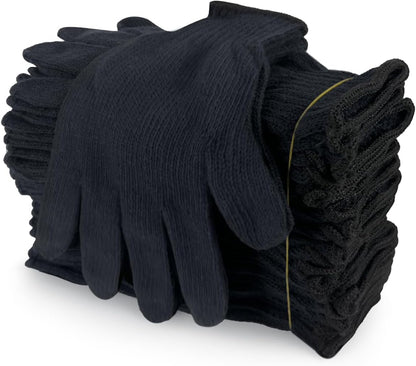 Cotton Polyester String Knit Shell Safety Protection Work Gloves for Painter Mechanic Industrial Warehouse Gardening Construction Men & Women 12 Pairs, with One Side Dots, L Size