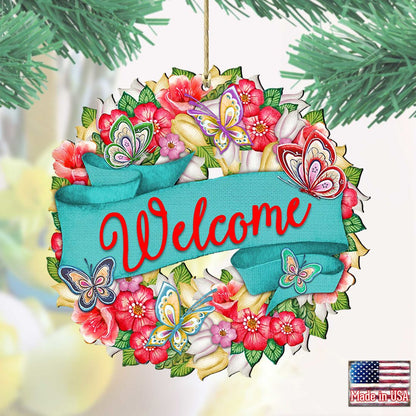 Welcome Flowers Summer Wreath Wooden Ornaments by G. DeBrekht - Easter Spring Decor - 8185303-3-1
