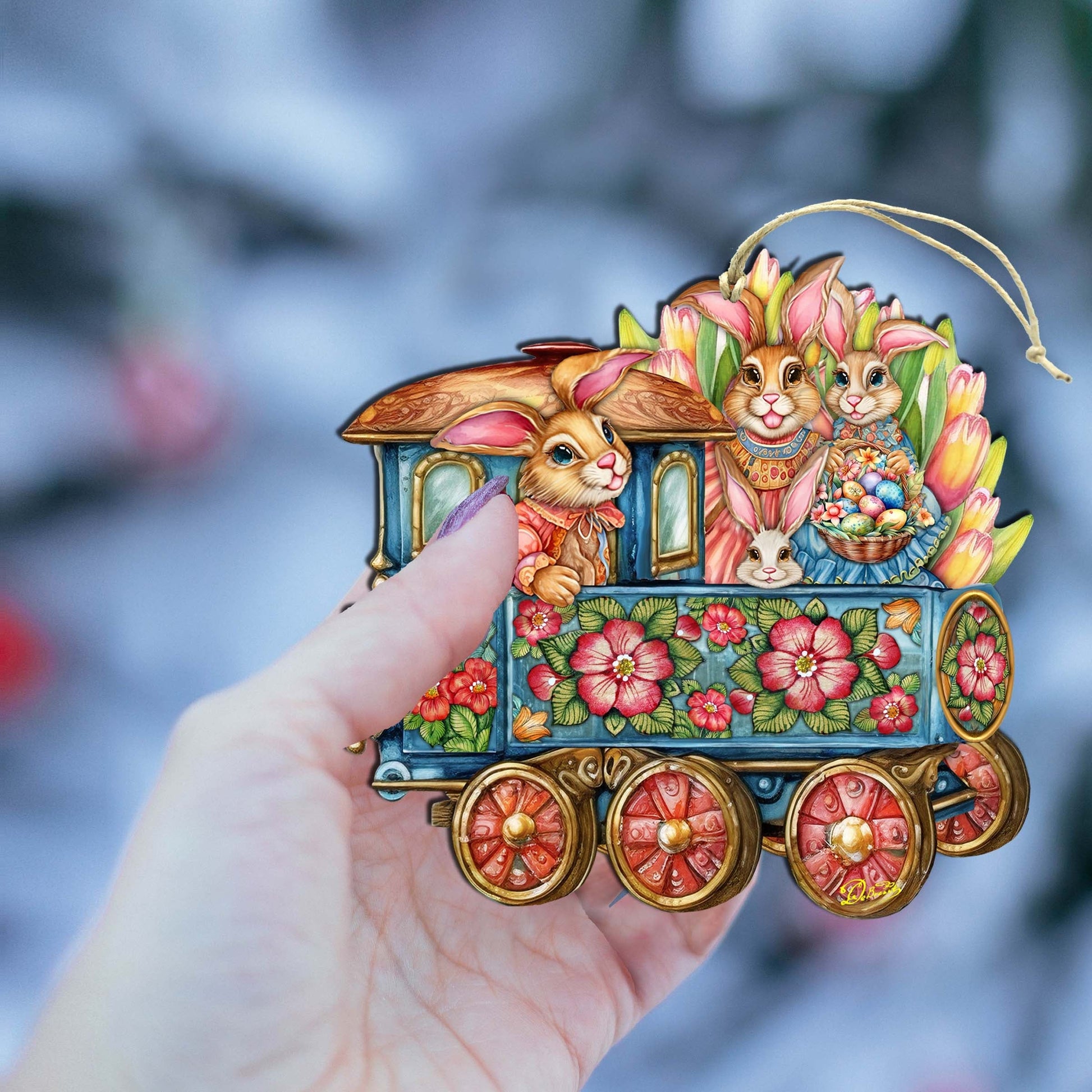 Easter Bunny Train Wooden Ornaments by G. DeBrekht Easter Spring Decor - 8652781-3