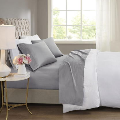 600 Thread Count Cooling Cotton Blend 4 PC Sheet Set - Luxurious & Breathable, Perfect for Hot Sleepers, White