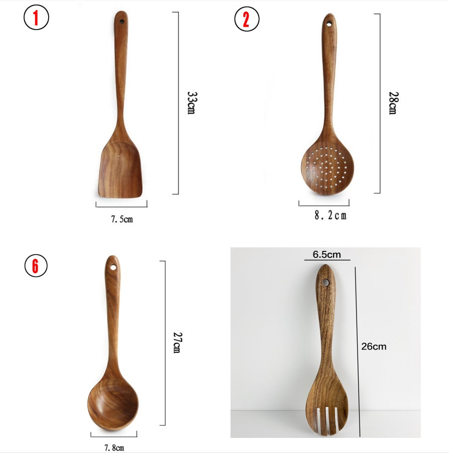 Teak Natural Thai Wood Tableware Spoon Ladle Turner Kitchen Tool Set-9