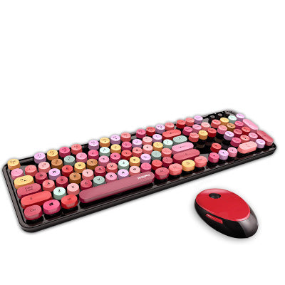 Spring Multi Wireless Keyboard and Mouse Set - Retro Design, Reliable Connection - Full Size, Plug and Play