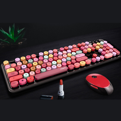 Spring Multi Wireless Keyboard and Mouse Set - Retro Design, Reliable Connection - Full Size, Plug and Play