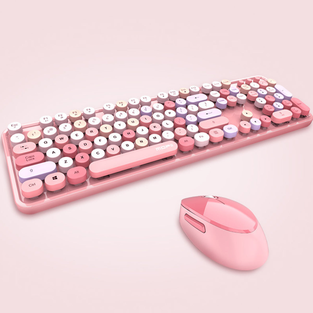 Spring Multi Wireless Keyboard and Mouse Set - Retro Design, Reliable Connection - Full Size, Plug and Play