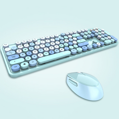 Spring Multi Wireless Keyboard and Mouse Set - Retro Design, Reliable Connection - Full Size, Plug and Play