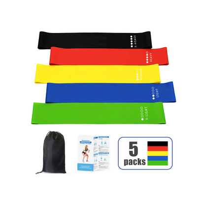 Flex And Stretch Set of 5 Exercise Latex Bands - Enhance Workouts with Durable and Portable Resistance Bands