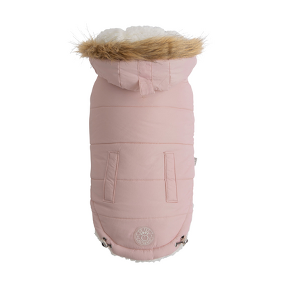 GF PET Urban Parka - Pink Dog Coat | Water-Resistant & Cozy | Stylish Elasto-Fit Design with Faux Fur Hood