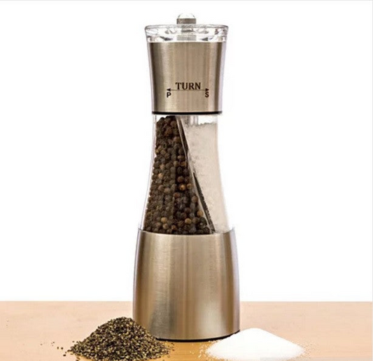 TWIN TWISTER 2-in-1 Salt and Pepper Crusher - Manual Mill with Adjustable Coarseness, Stainless Steel - Space-Saving Design for Kitchen & Dining