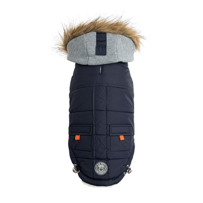 GF Pet Winter Sailor Parka - Navy | Warm Dog Jacket with Vegan Fur-Lined Hood, Water-Repellent & Adjustable Fit
