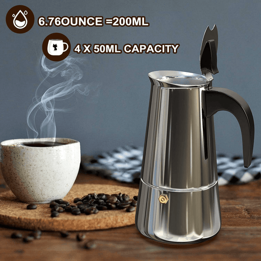 Italian Hand-Pushed Stainless Steel Mocha Coffee Pot – Premium Quality Espresso Maker-0