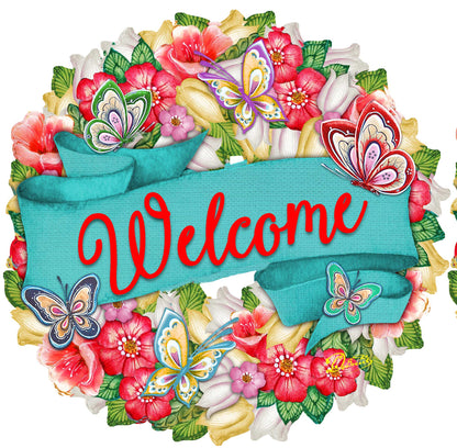 Welcome Flowers Summer Holiday Door Wreath by G. DeBrekht - Easter Spring Decor - 8185303-3H-4