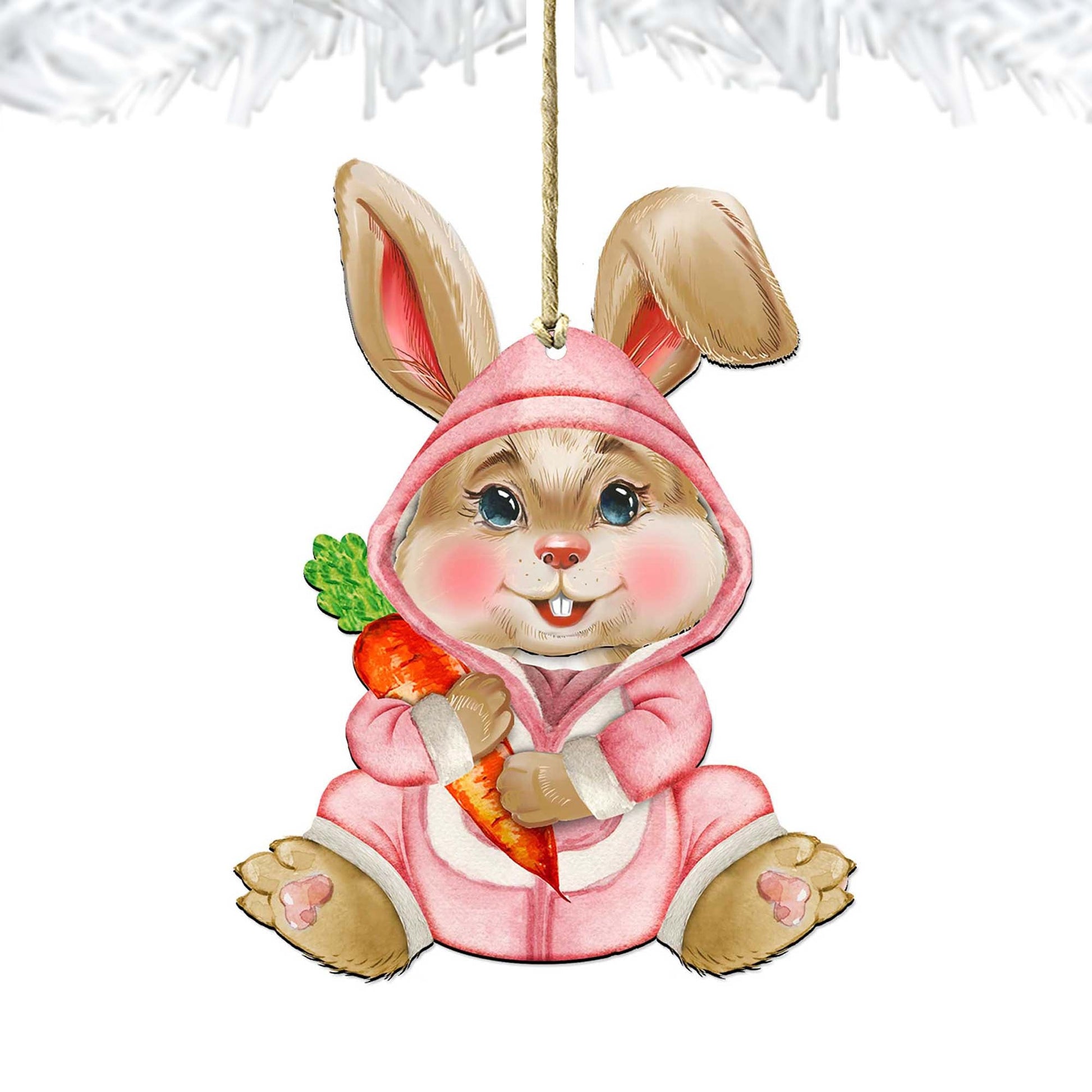 Carrot Baby Pink Bunny Wooden Ornaments by G.DeBrekht - Easter Spring Decor - 815432-3-4