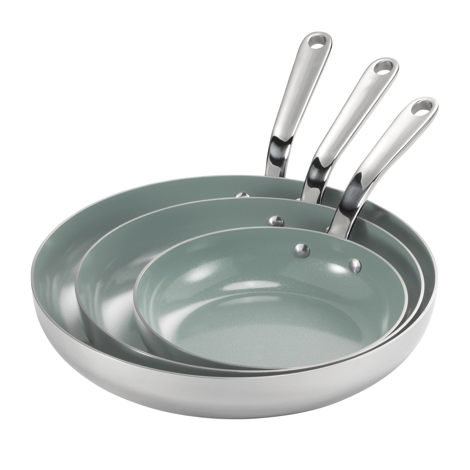 Tramontina 3-Piece Tri-Ply Clad Stainless Steel Ceramic Nonstick Fry Pan Set