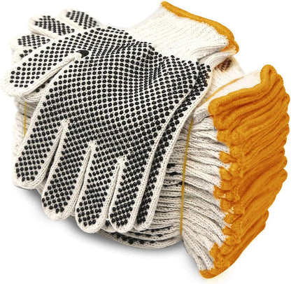 Cotton Polyester String Knit Shell Safety Protection Work Gloves for Painter Mechanic Industrial Warehouse Gardening Construction Men & Women 12 Pairs, with One Side Dots, L Size