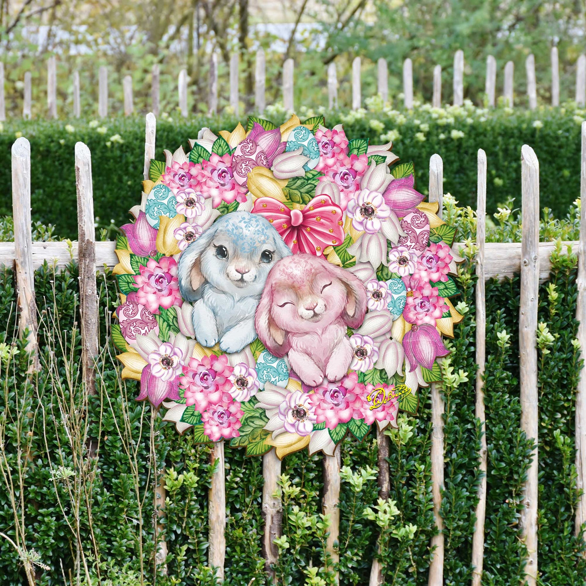 Bunny Love Wreath Door Hanger Wall Art by G. DeBrekht - Easter Spring Decor - 8185301-4H-1