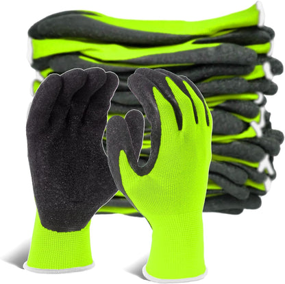 Crinkle Latex Rubber Hand Coated Safety Work Gloves for Men Women General Multi Use Construction Warehouse Gardening Assembly Landscaping (Medium,Green 12 Pairs)