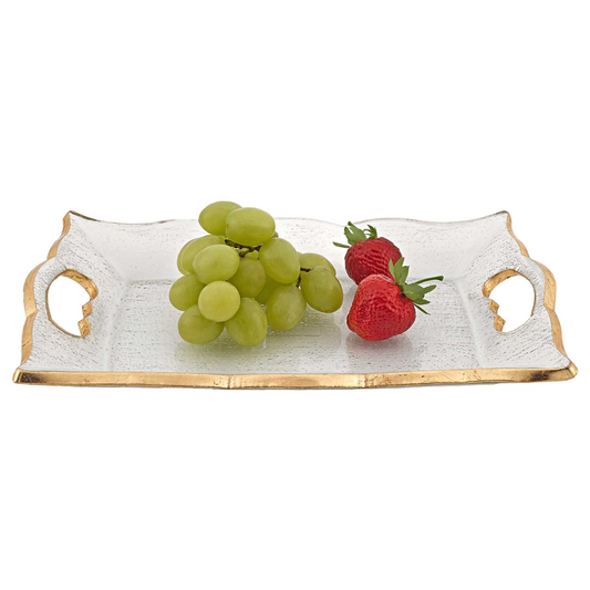 11" Gold Glass Indoor Outdoor Serving Tray with Elegant Handles - Perfect for Weddings, Engagements & Housewarming Gifts