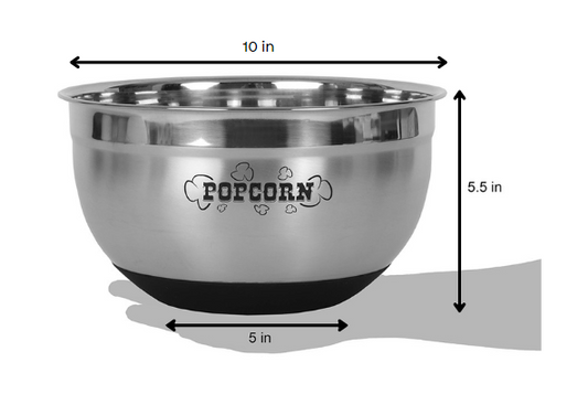 Sleek Stainless Steel Popcorn Serving Bowl - Perfect for Movie Nights, Parties, and Everyday Use, 8 Quart Capacity with Non-Slip Base