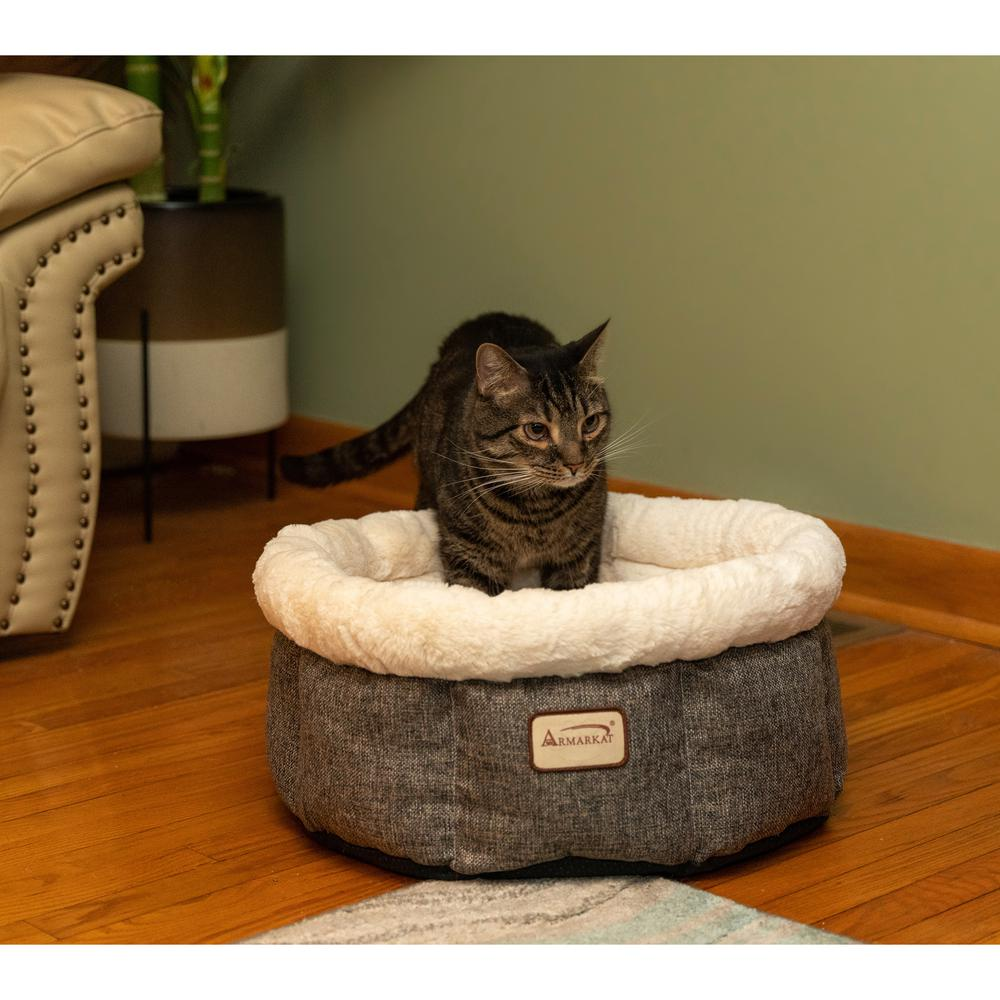 Armarkat Cozy Cat Bed - Deluxe Beige and Gray Pet Lounger C105HHS/MB