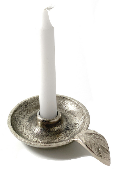 Elegant Vibhsa Silver Taper Candlestick Holder Dish - Perfect Rustic Home Decor Accessory