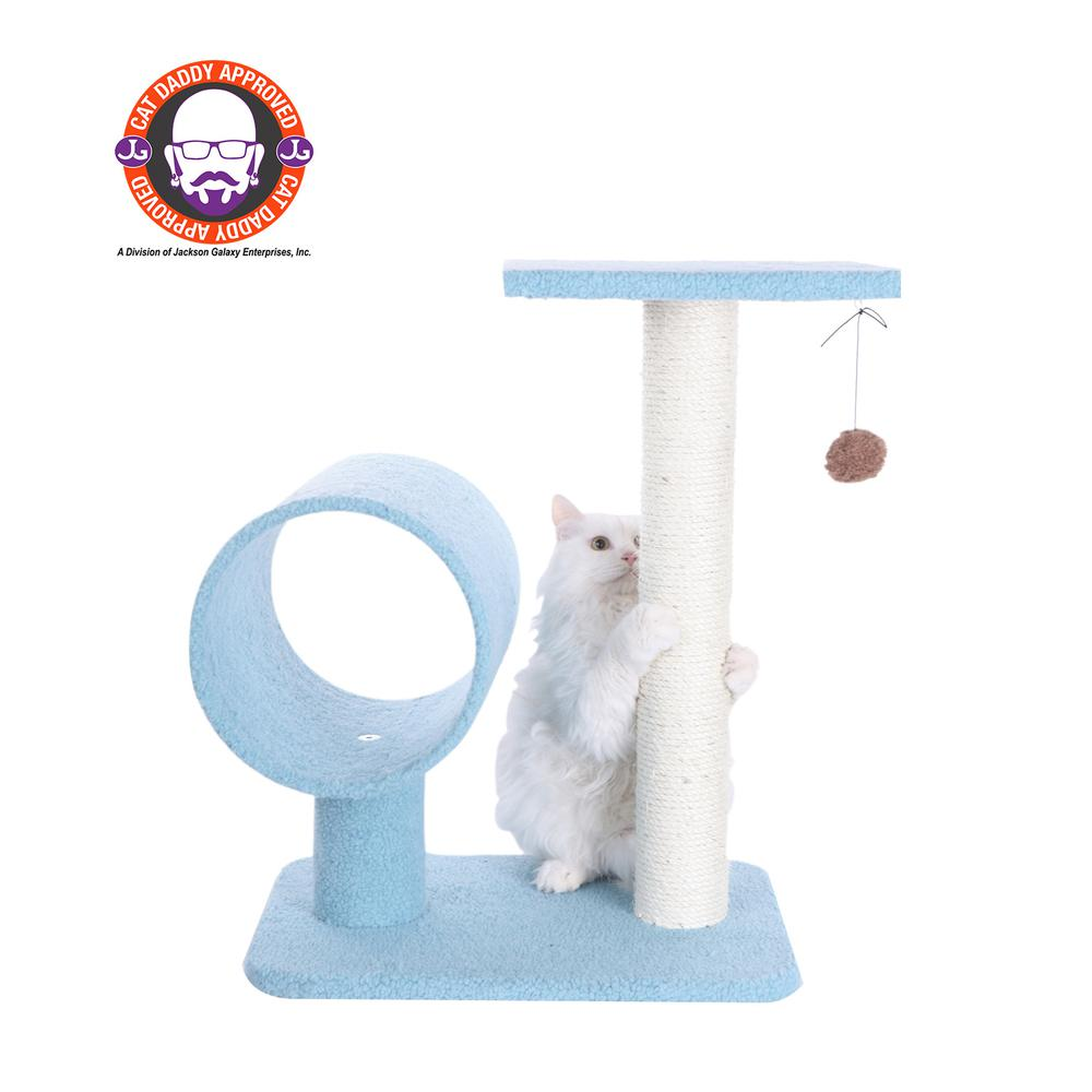 Armarkat Sky Blue 25" Real Wood Cat Tree With Scratcher And Tunnel