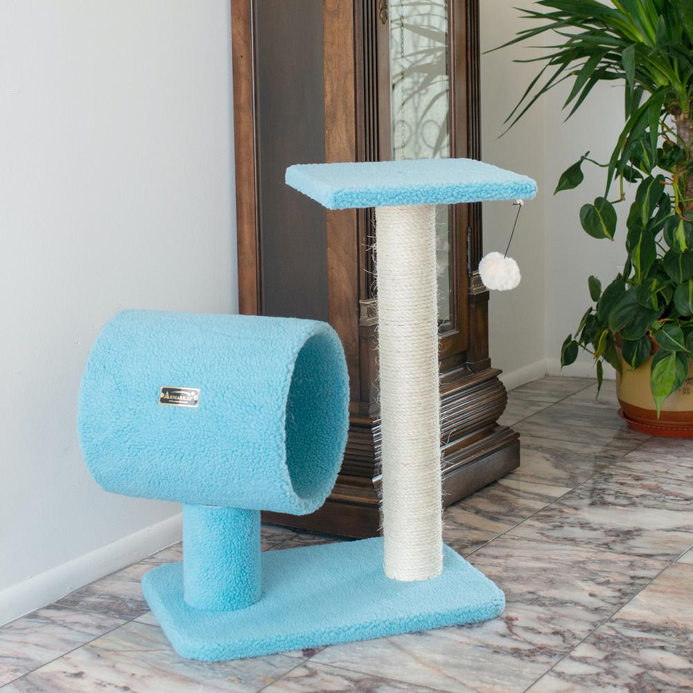 Armarkat Sky Blue 25" Real Wood Cat Tree With Scratcher And Tunnel