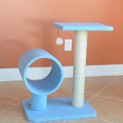 Armarkat Sky Blue 25" Real Wood Cat Tree With Scratcher And Tunnel