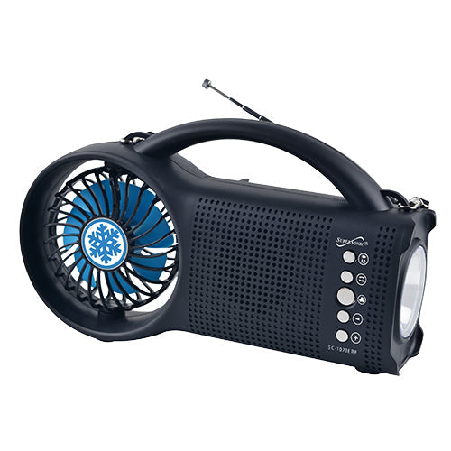 Supersonic Solar Power Bluetooth Speaker with FM Radio, LED Torch Light & Fan - Portable Wireless Speaker with 3-Speed Fan, USB & Micro SD Inputs, 1200mAh Battery