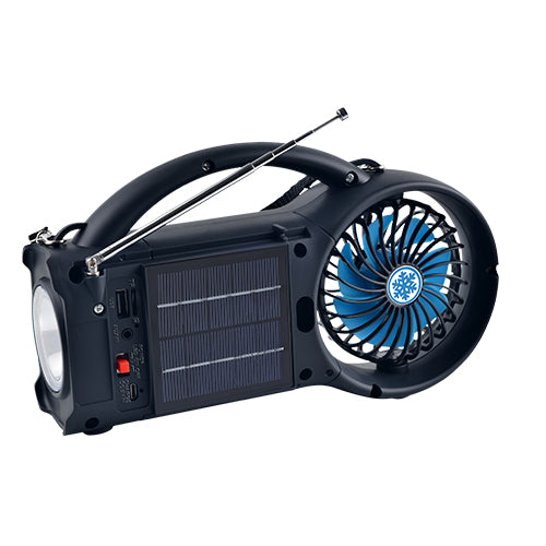 Supersonic Solar Power Bluetooth Speaker with FM Radio, LED Torch Light & Fan - Portable Wireless Speaker with 3-Speed Fan, USB & Micro SD Inputs, 1200mAh Battery