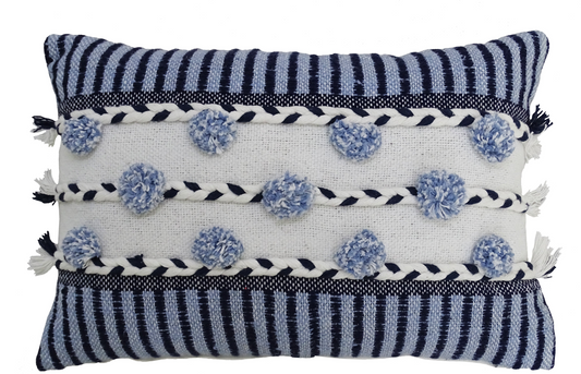Elegant Striped Throw Pillow with Braid and Tassels | 14"x20" Plush Linen & Viscose Blend | Perfect Decorative Accent for Sofa, Chair, or Bed