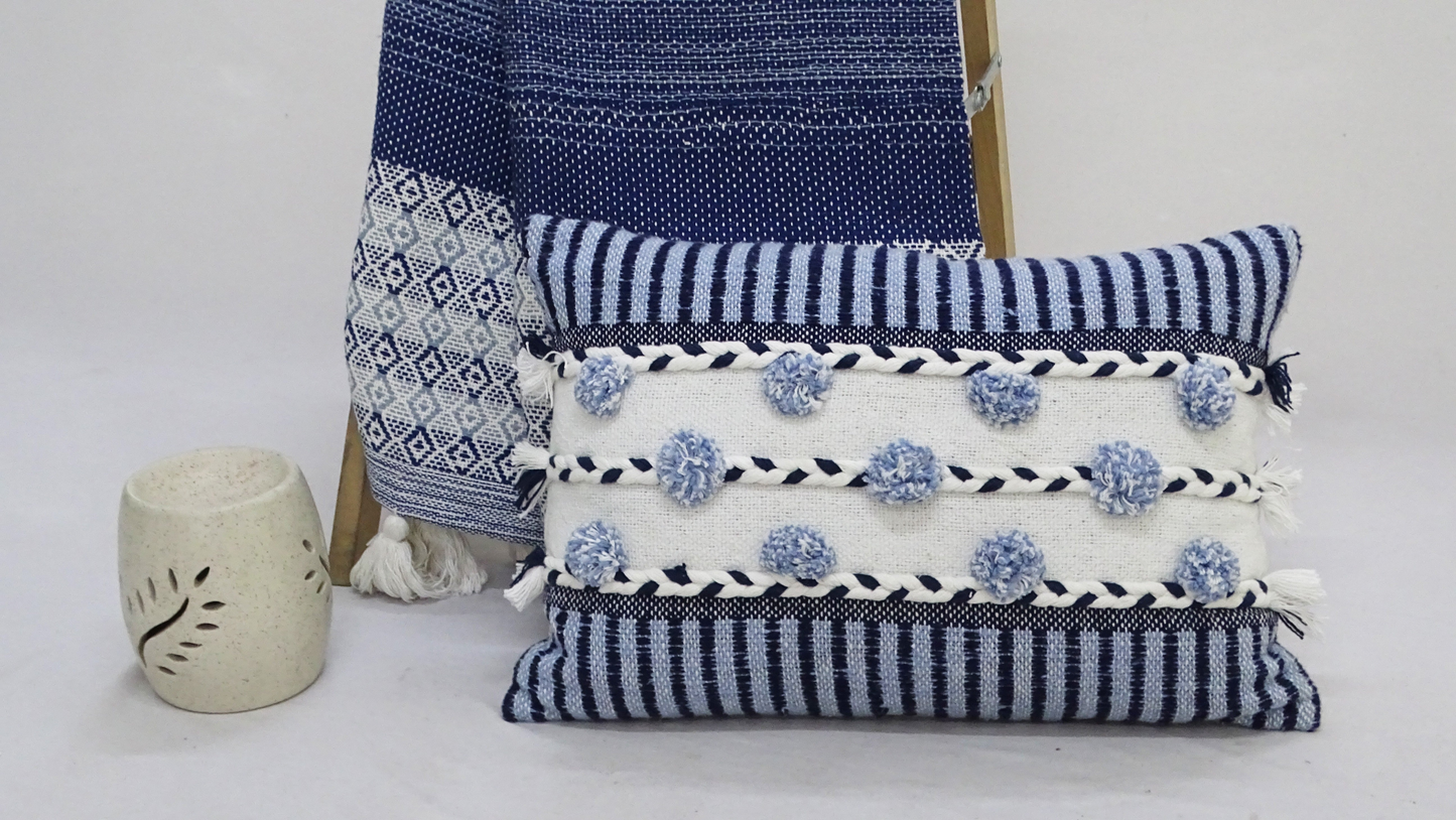 Elegant Striped Throw Pillow with Braid and Tassels | 14"x20" Plush Linen & Viscose Blend | Perfect Decorative Accent for Sofa, Chair, or Bed