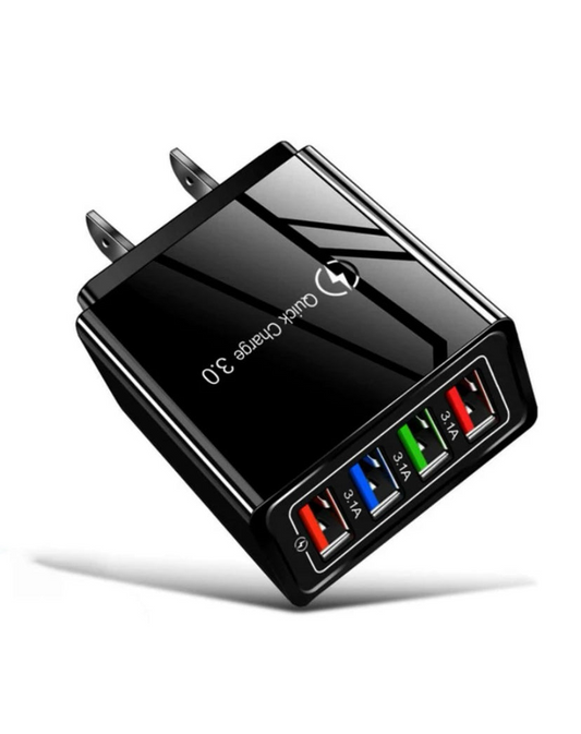 USB Wall Charger Plug Block Cube - 4-Port Fast Charger for iPhone, Samsung & More | Portable Quick Charge Solution