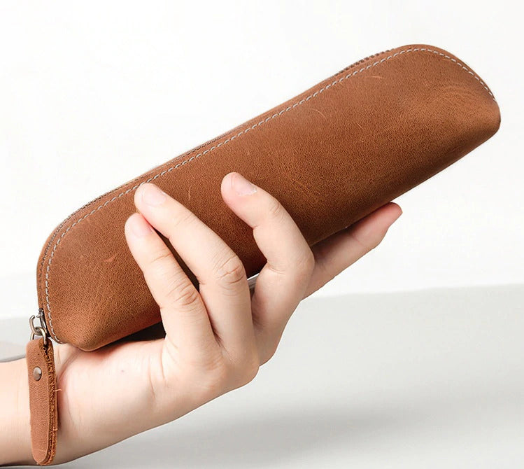 The Paavo Leather Pen Case | Versatile Leather Makeup Pouch - Handmade with Full Grain Leather & Brass YKK Zipper