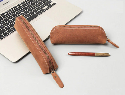 The Paavo Leather Pen Case | Versatile Leather Makeup Pouch - Handmade with Full Grain Leather & Brass YKK Zipper