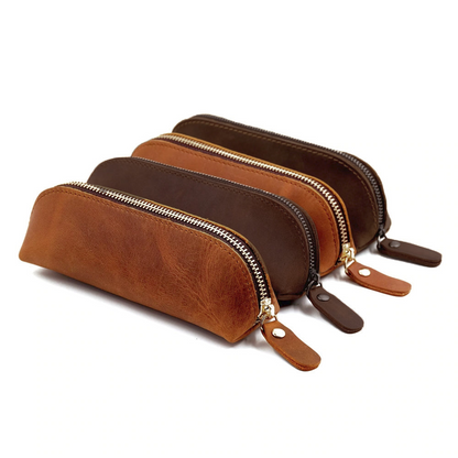 The Paavo Leather Pen Case | Versatile Leather Makeup Pouch - Handmade with Full Grain Leather & Brass YKK Zipper