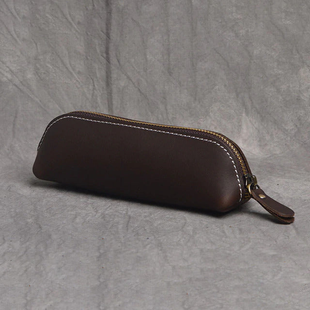 The Paavo Leather Pen Case | Versatile Leather Makeup Pouch - Handmade with Full Grain Leather & Brass YKK Zipper