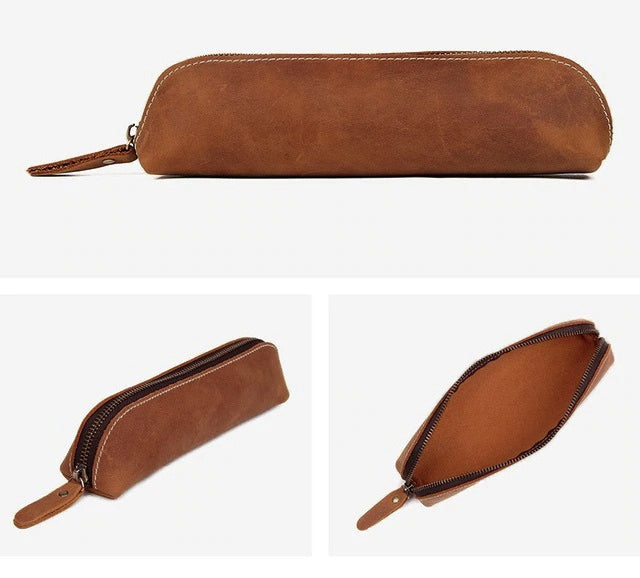 The Paavo Leather Pen Case | Versatile Leather Makeup Pouch - Handmade with Full Grain Leather & Brass YKK Zipper