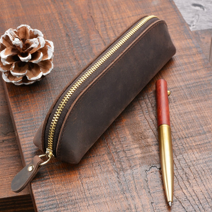 The Paavo Leather Pen Case | Versatile Leather Makeup Pouch - Handmade with Full Grain Leather & Brass YKK Zipper