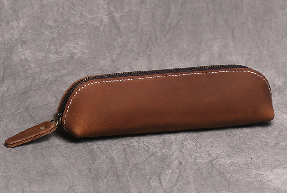 The Paavo Leather Pen Case | Versatile Leather Makeup Pouch - Handmade with Full Grain Leather & Brass YKK Zipper