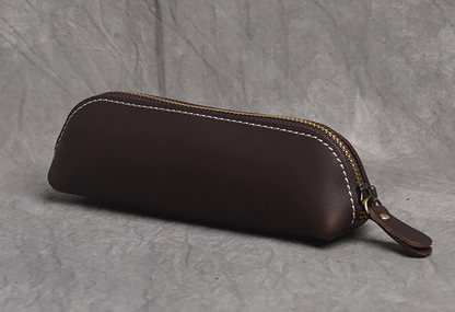 The Paavo Leather Pen Case | Versatile Leather Makeup Pouch - Handmade with Full Grain Leather & Brass YKK Zipper