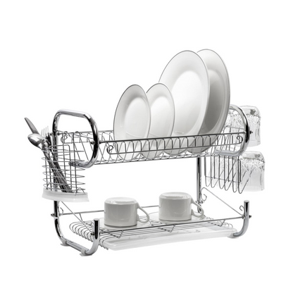 Premium 2-Tier Stainless Steel Dish Rack with Utensil & Cutting Board Holder - Organize Your Kitchen Effortlessly